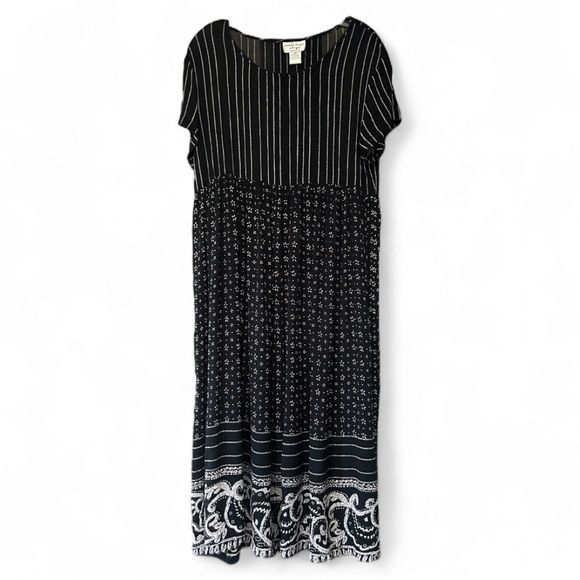 VINTAGE AMANDA STEWART Monochrome Midi Dress Mixed Print Relaxed Flowy Boho | M - Picture 1 of 14